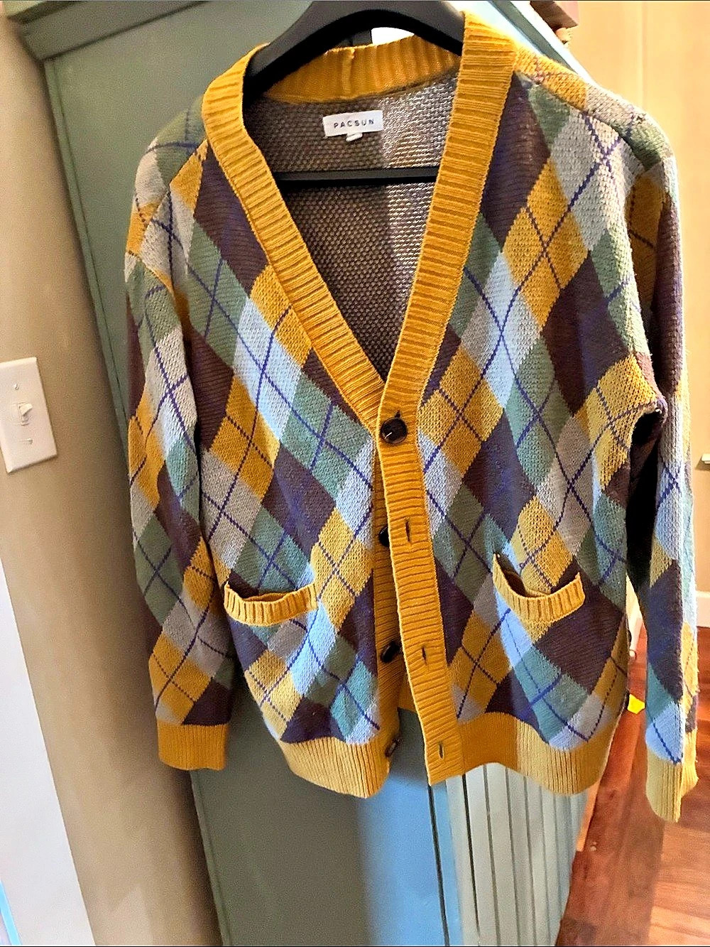 PacSun  Argyle Cardigan in Yellow & Brown Like New